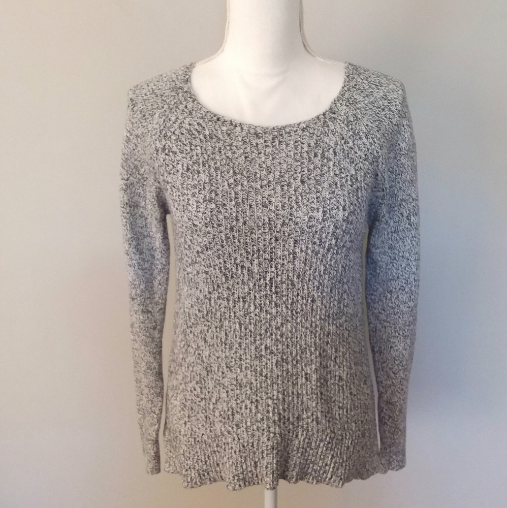 Anne Taylor Loft Grey/White Tweed High Low Sweater
